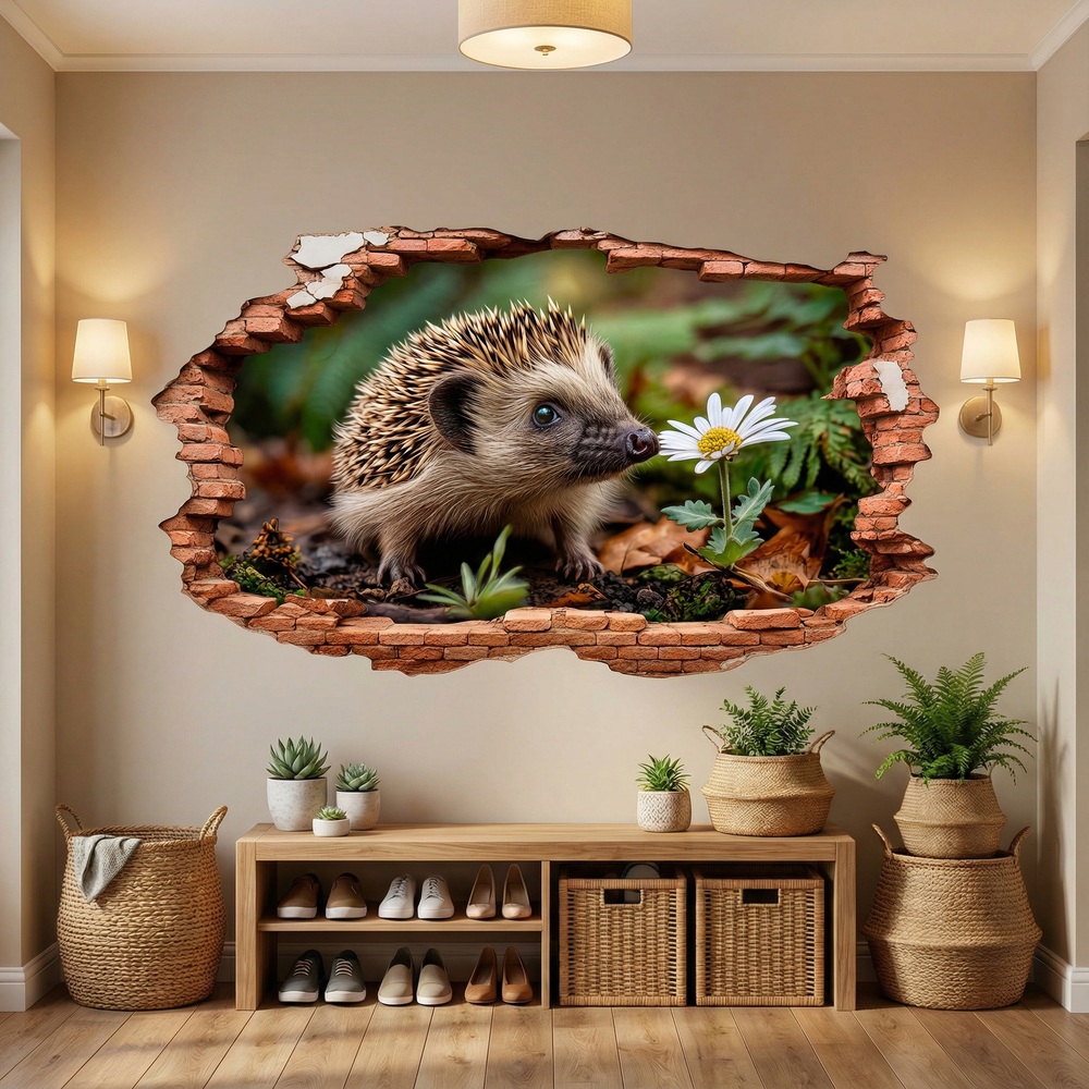 Wall Stickers: Wall Hole Hedgehog Daisy