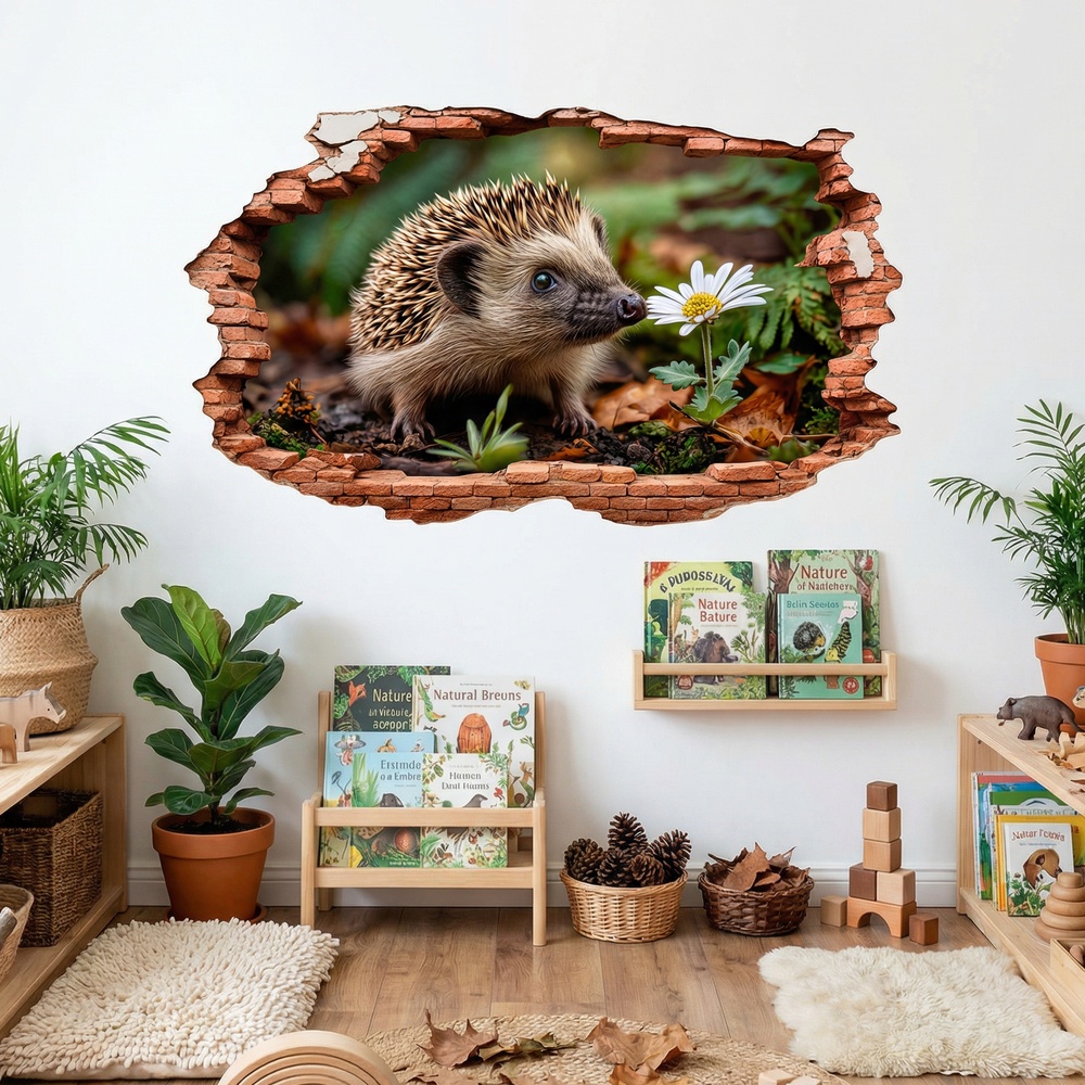Wall Stickers: Wall Hole Hedgehog Daisy