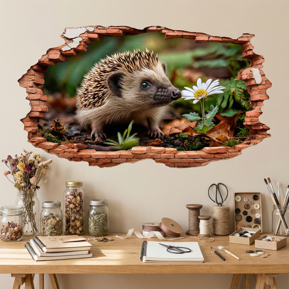 Wall Stickers: Wall Hole Hedgehog Daisy