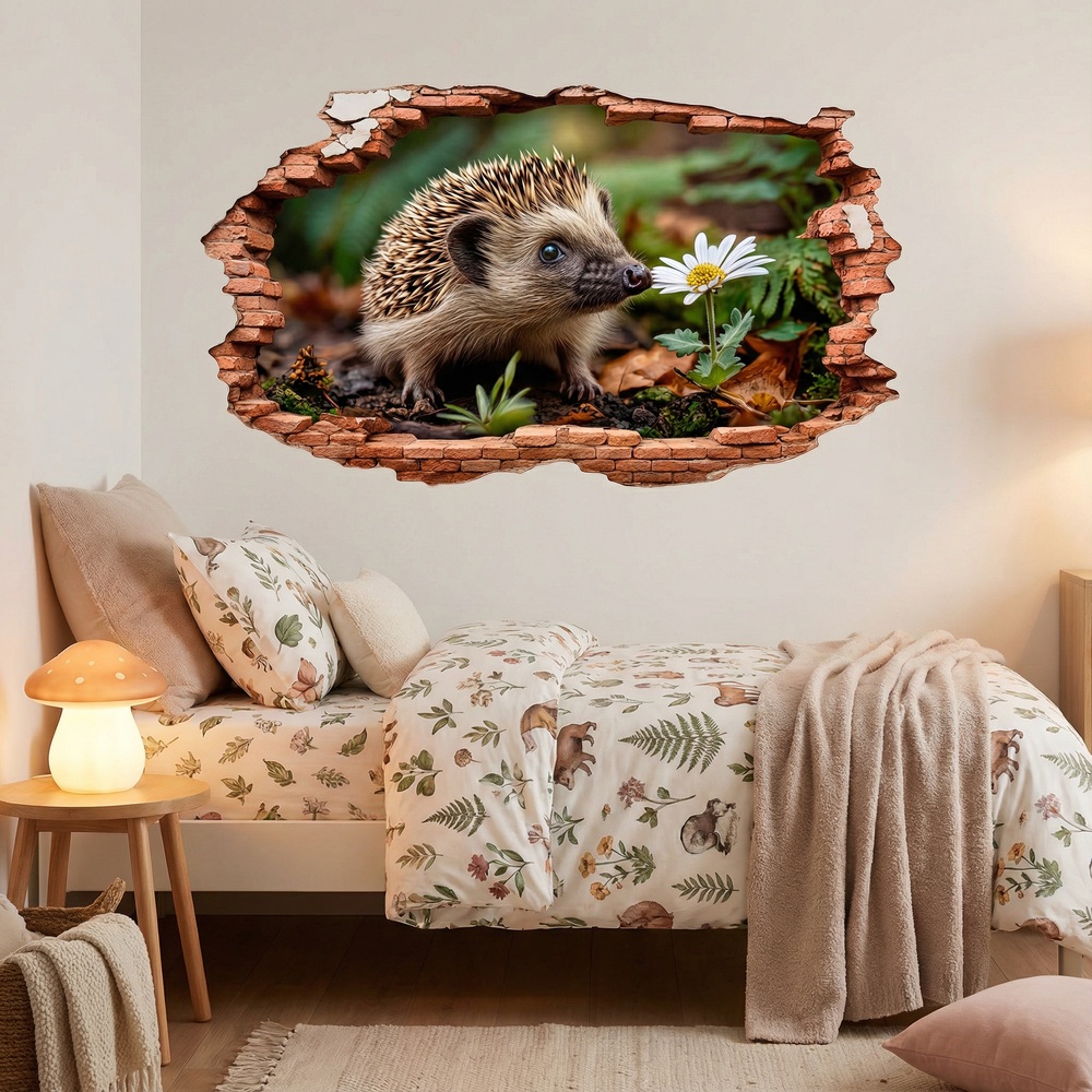 Wall Stickers: Wall Hole Hedgehog Daisy