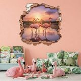 Wall Stickers: Wall Hole Flamingos Sunset 6