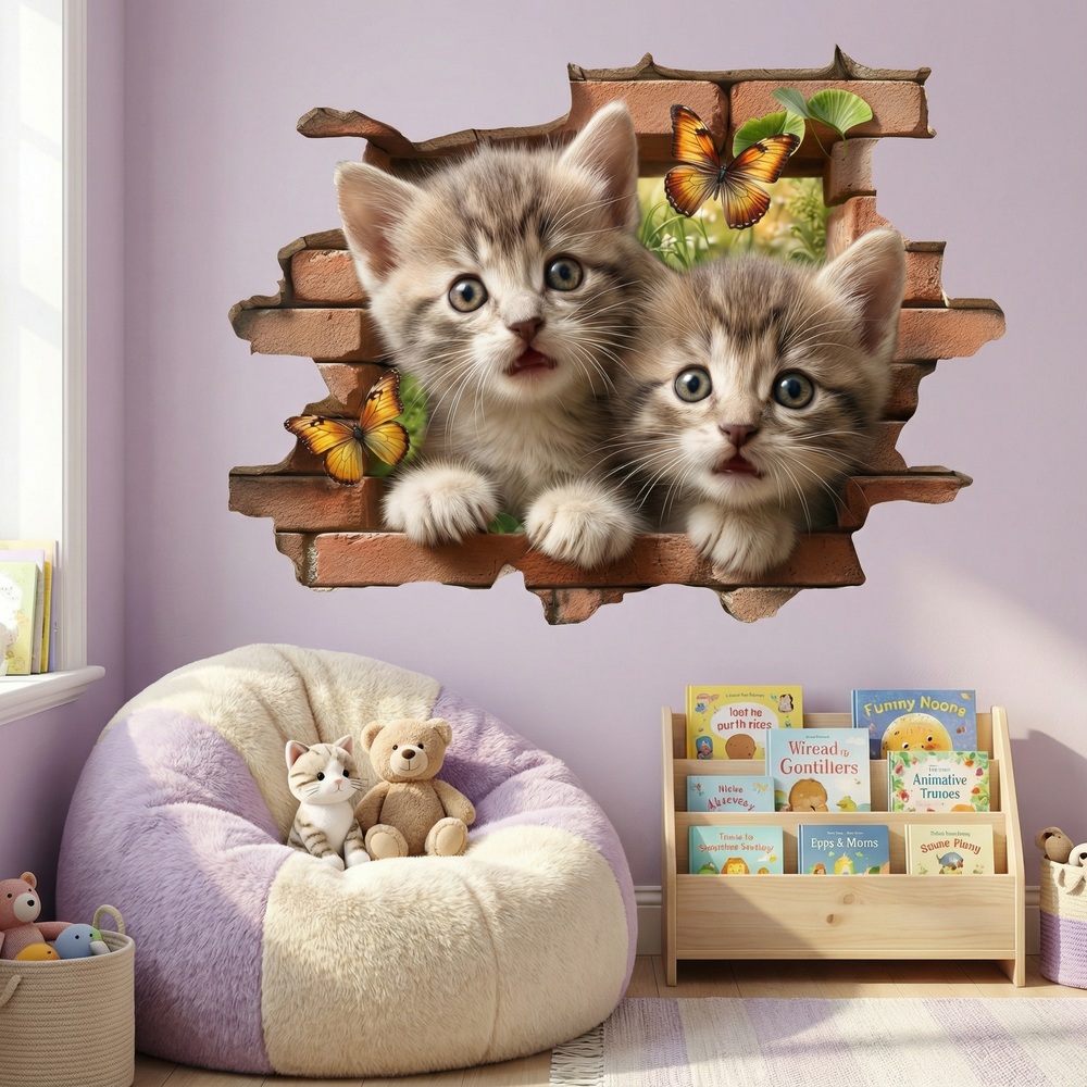 Wall Stickers: Wall Hole Kittens Butterflies