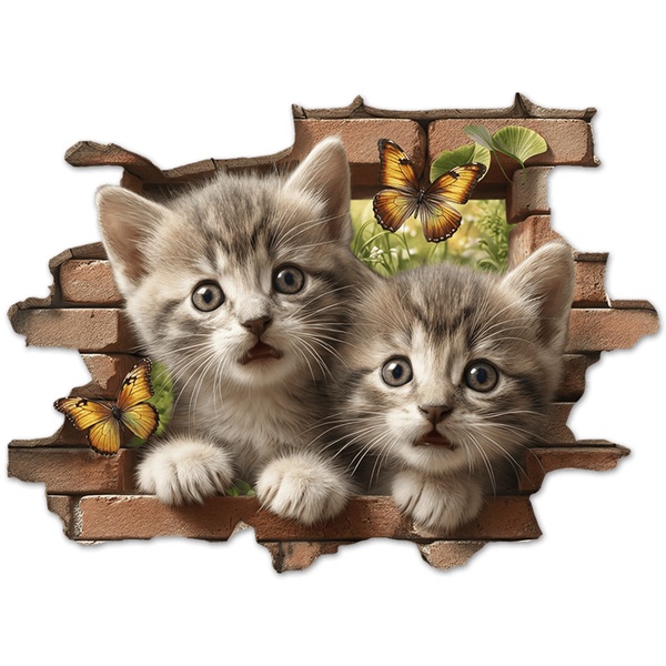 Wall Stickers: Wall Hole Kittens Butterflies
