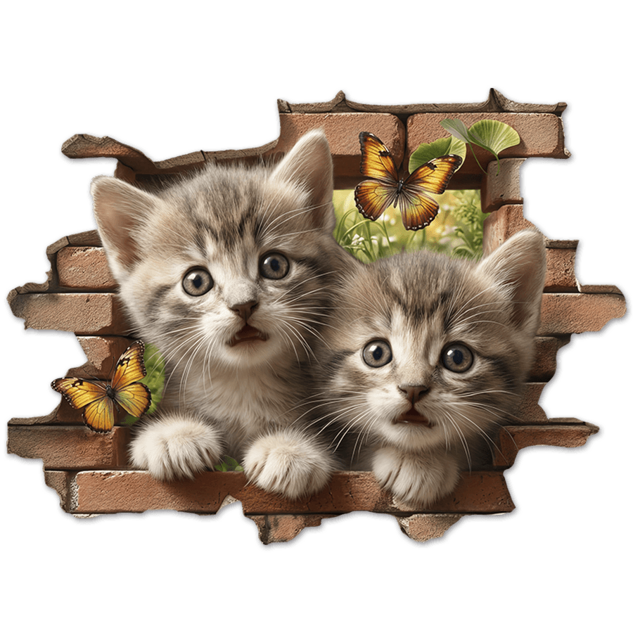 Wall Stickers: Wall Hole Kittens Butterflies