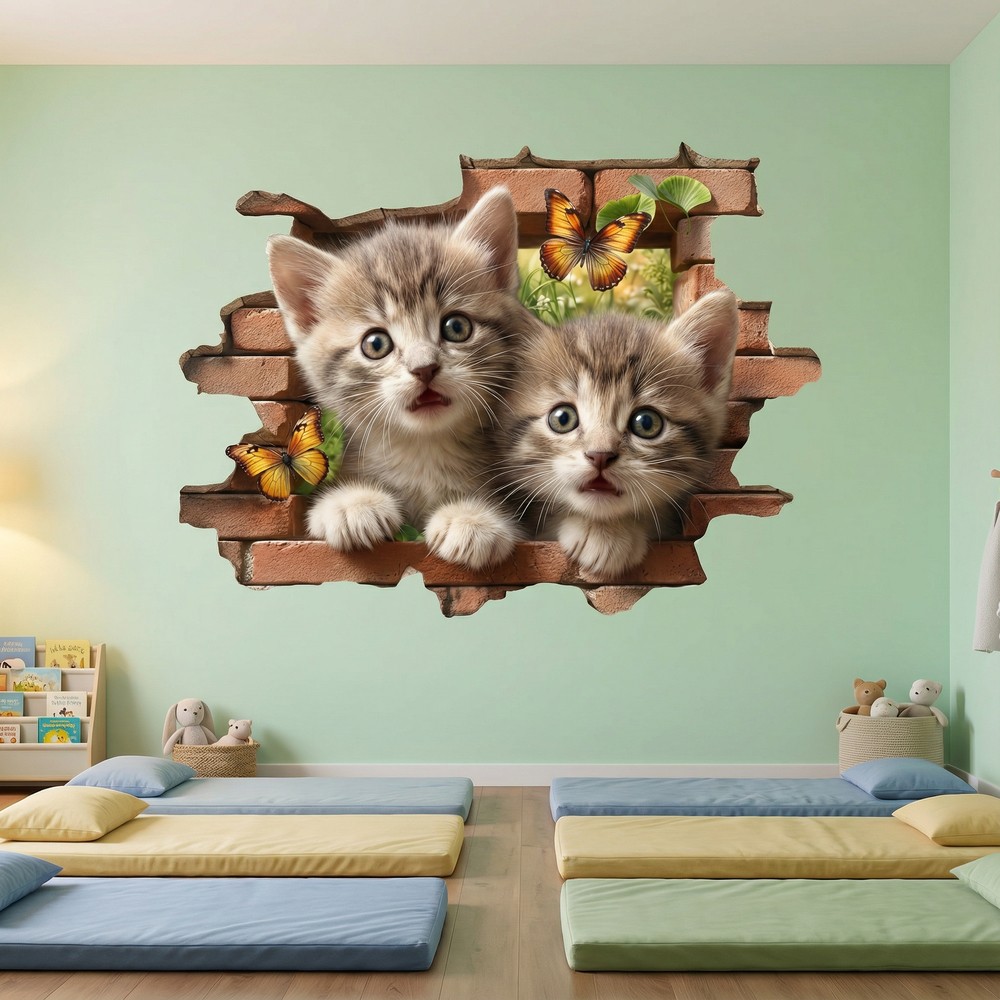 Wall Stickers: Wall Hole Kittens Butterflies