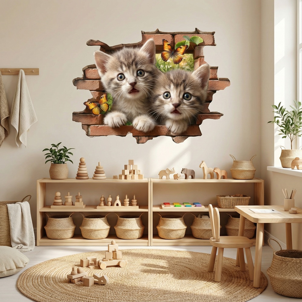 Wall Stickers: Wall Hole Kittens Butterflies