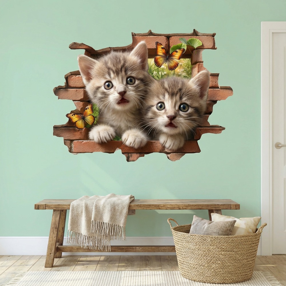 Wall Stickers: Wall Hole Kittens Butterflies