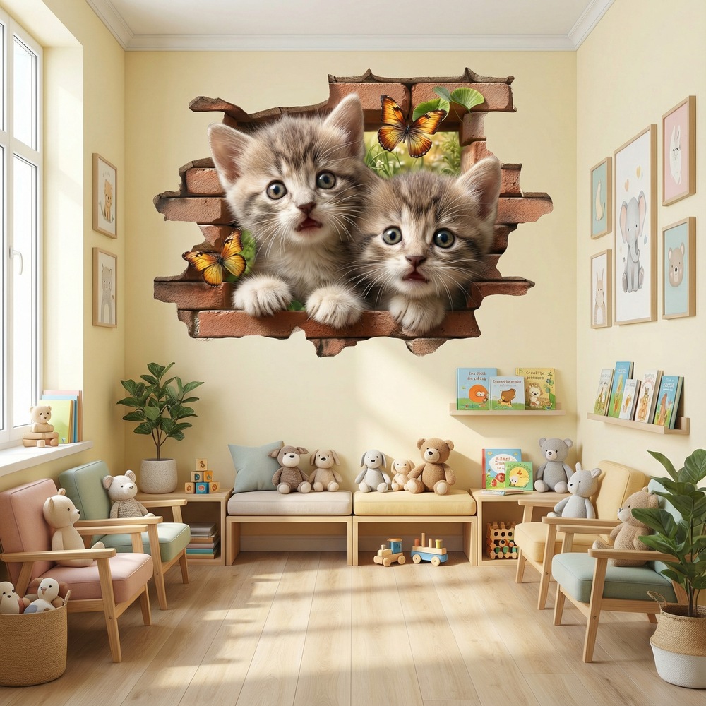 Wall Stickers: Wall Hole Kittens Butterflies