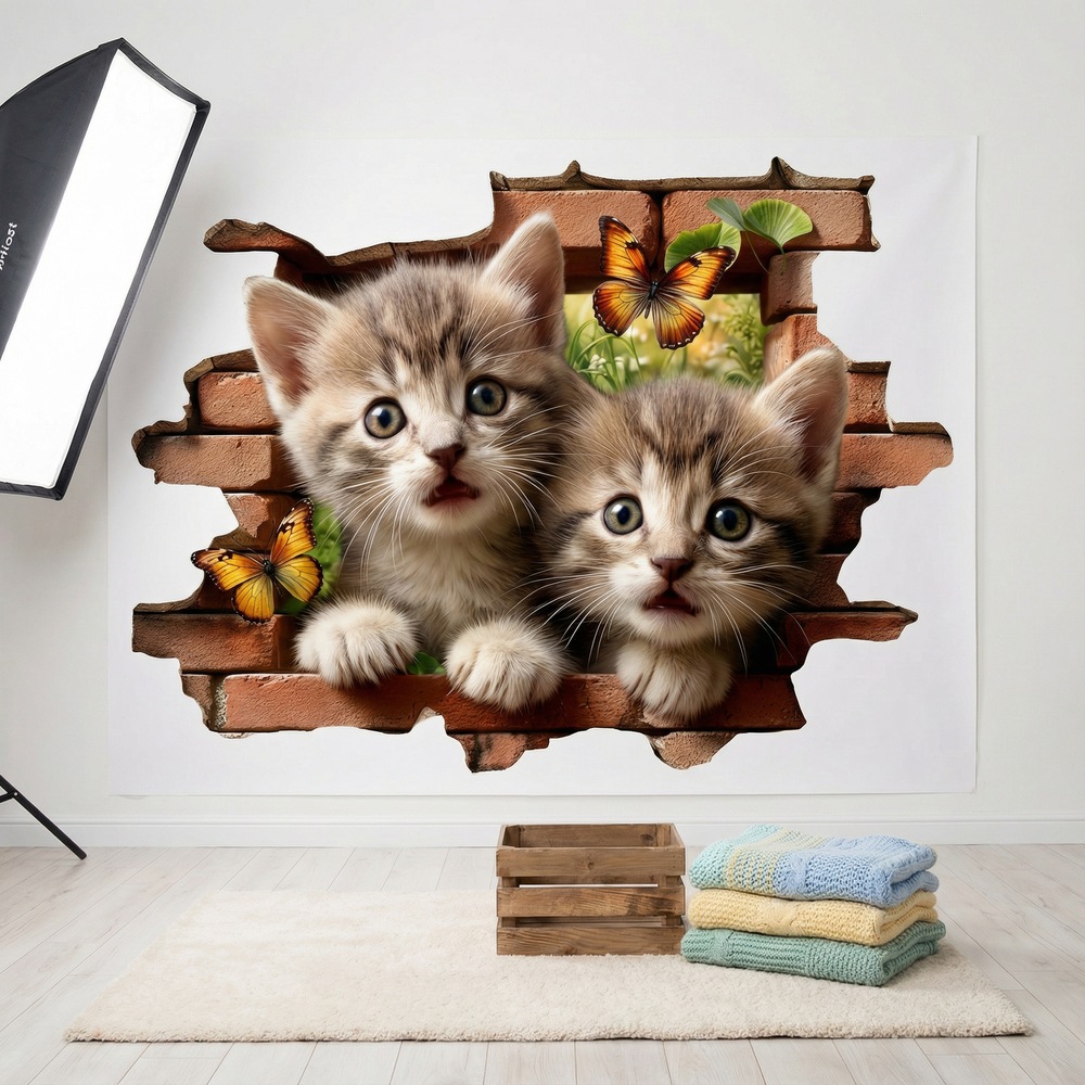 Wall Stickers: Wall Hole Kittens Butterflies