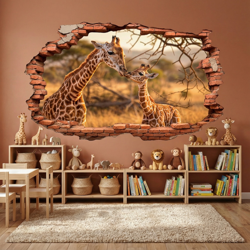 Wall Stickers: Wall Hole Giraffes in the Savannah