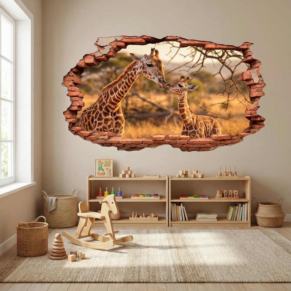 Wall Stickers: Wall Hole Savanna Giraffes