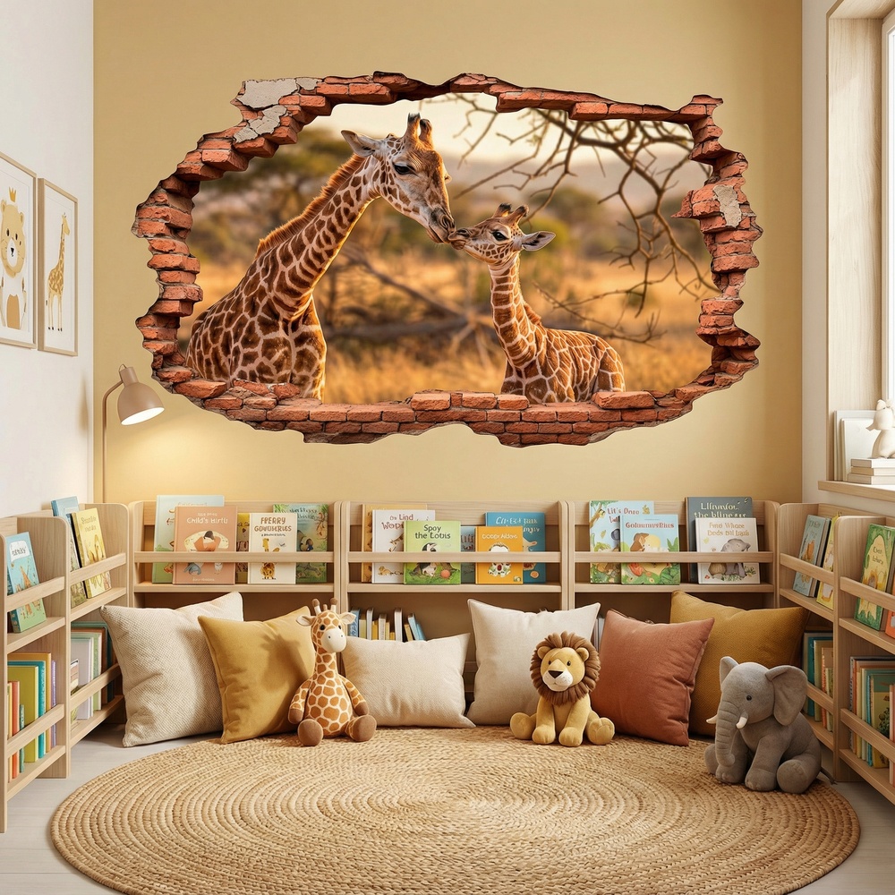 Wall Stickers: Wall Hole Savanna Giraffes