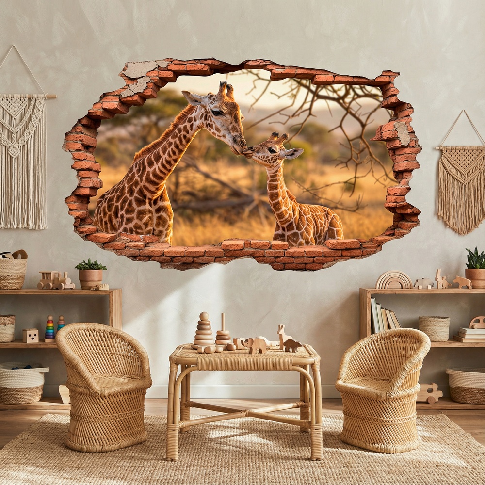 Wall Stickers: Wall Hole Savanna Giraffes