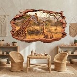 Wall Stickers: Wall Hole Savanna Giraffes 6