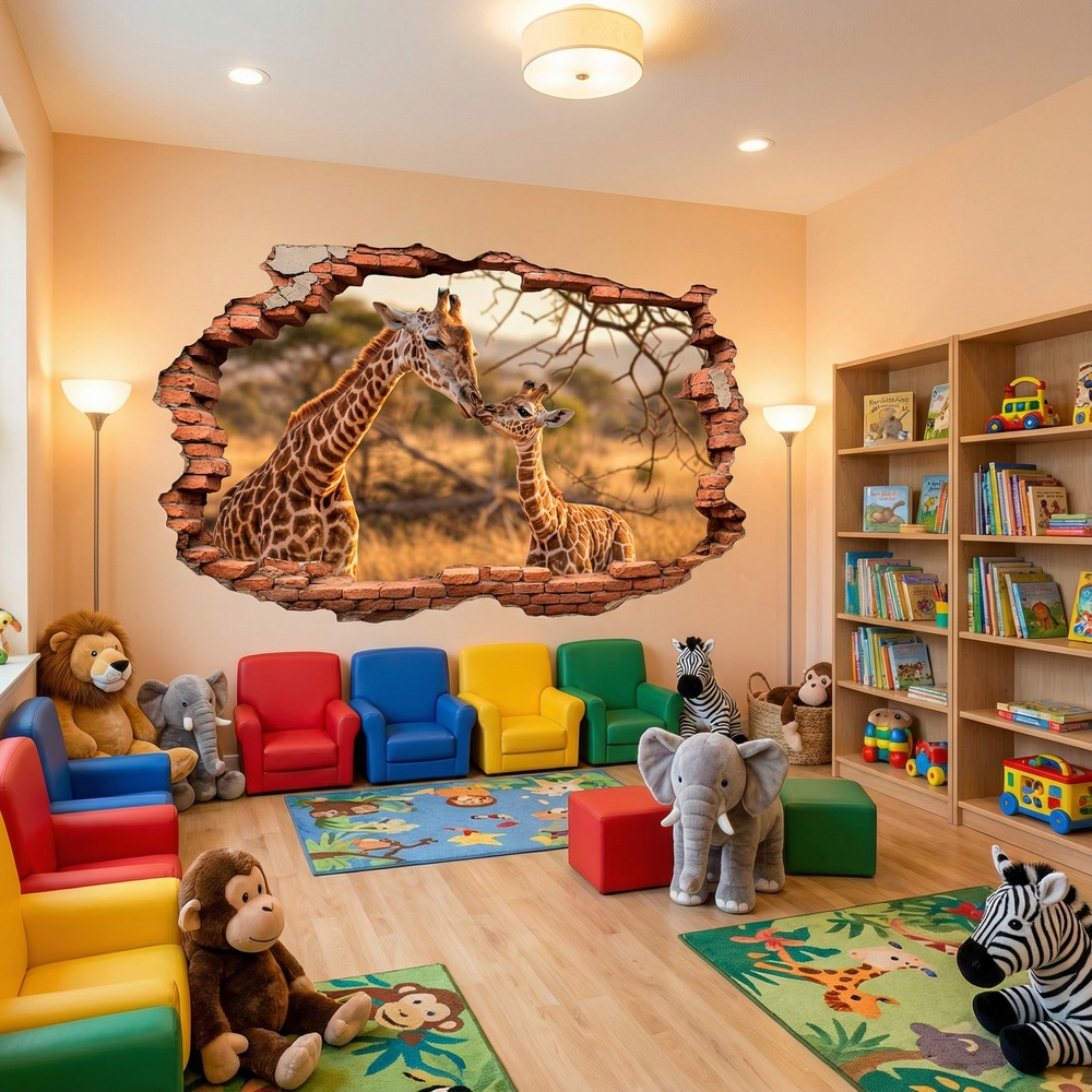 Wall Stickers: Wall Hole Savanna Giraffes