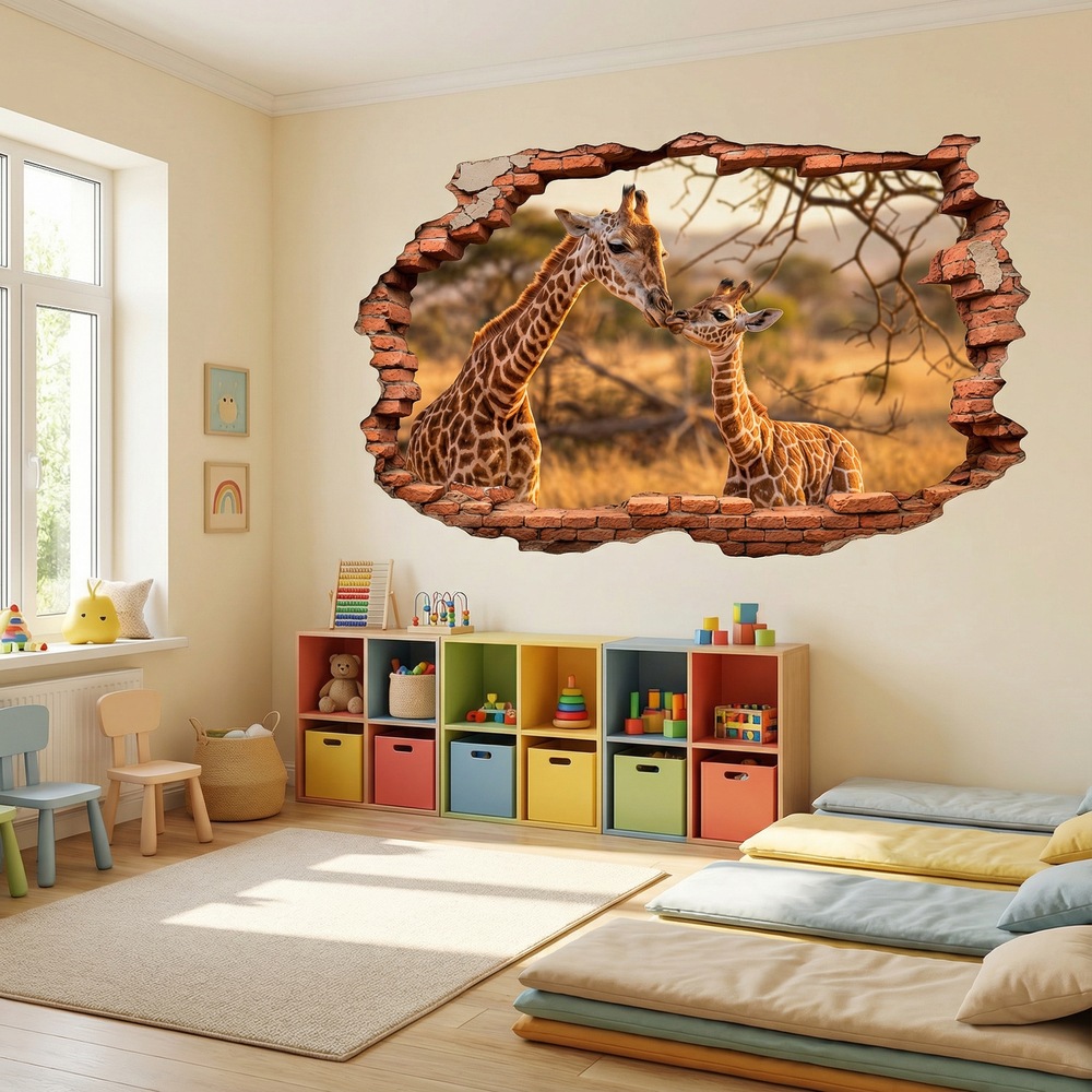 Wall Stickers: Wall Hole Savanna Giraffes