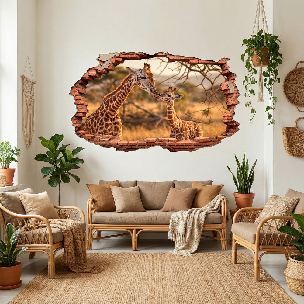 Wall Stickers: Wall Hole Savanna Giraffes