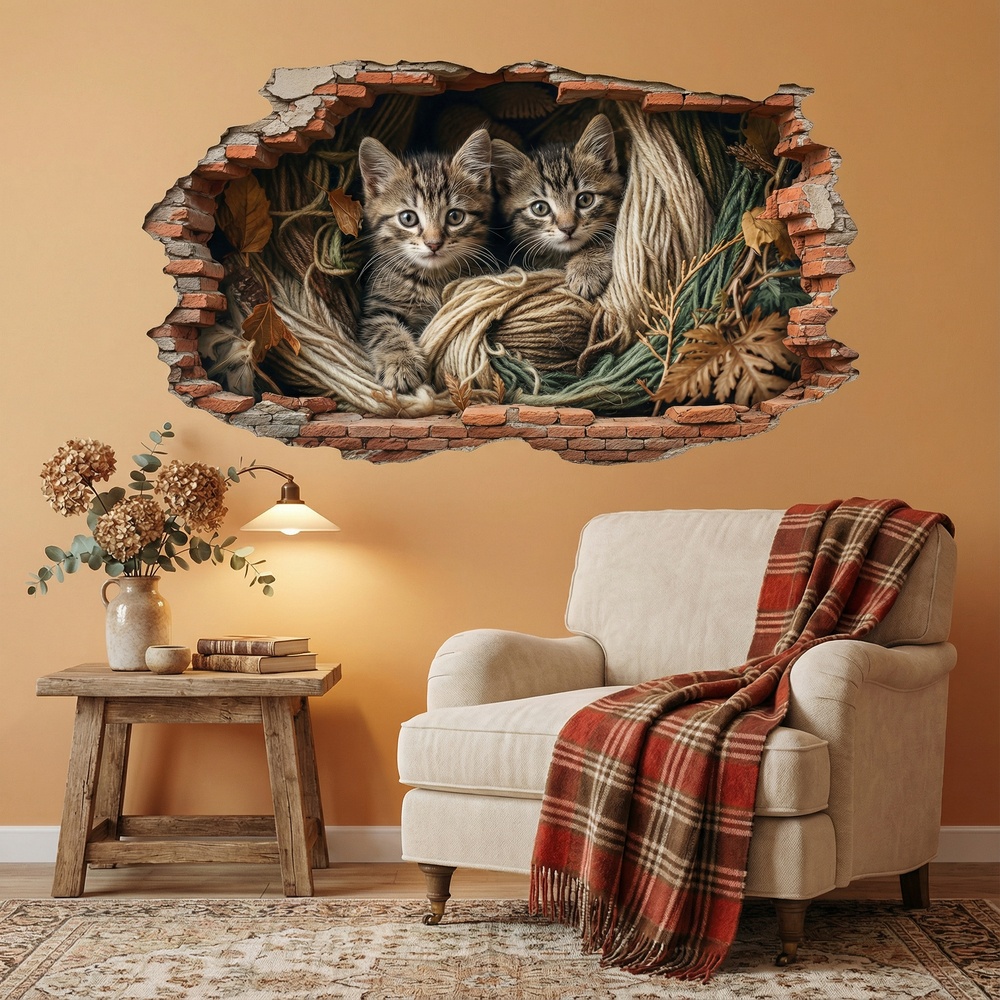 Wall Stickers: Wall Hole Kittens Ropes