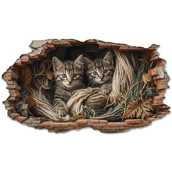 Wall Stickers: Wall Hole Kittens Ropes