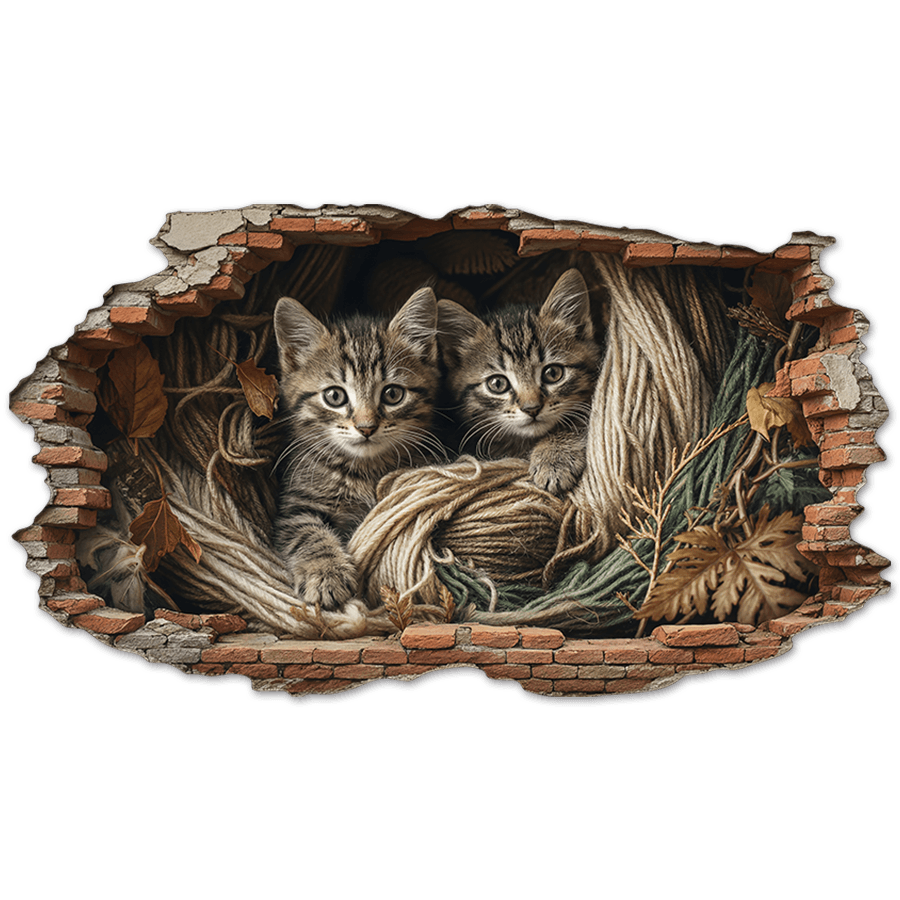 Wall Stickers: Wall Hole Kittens Ropes