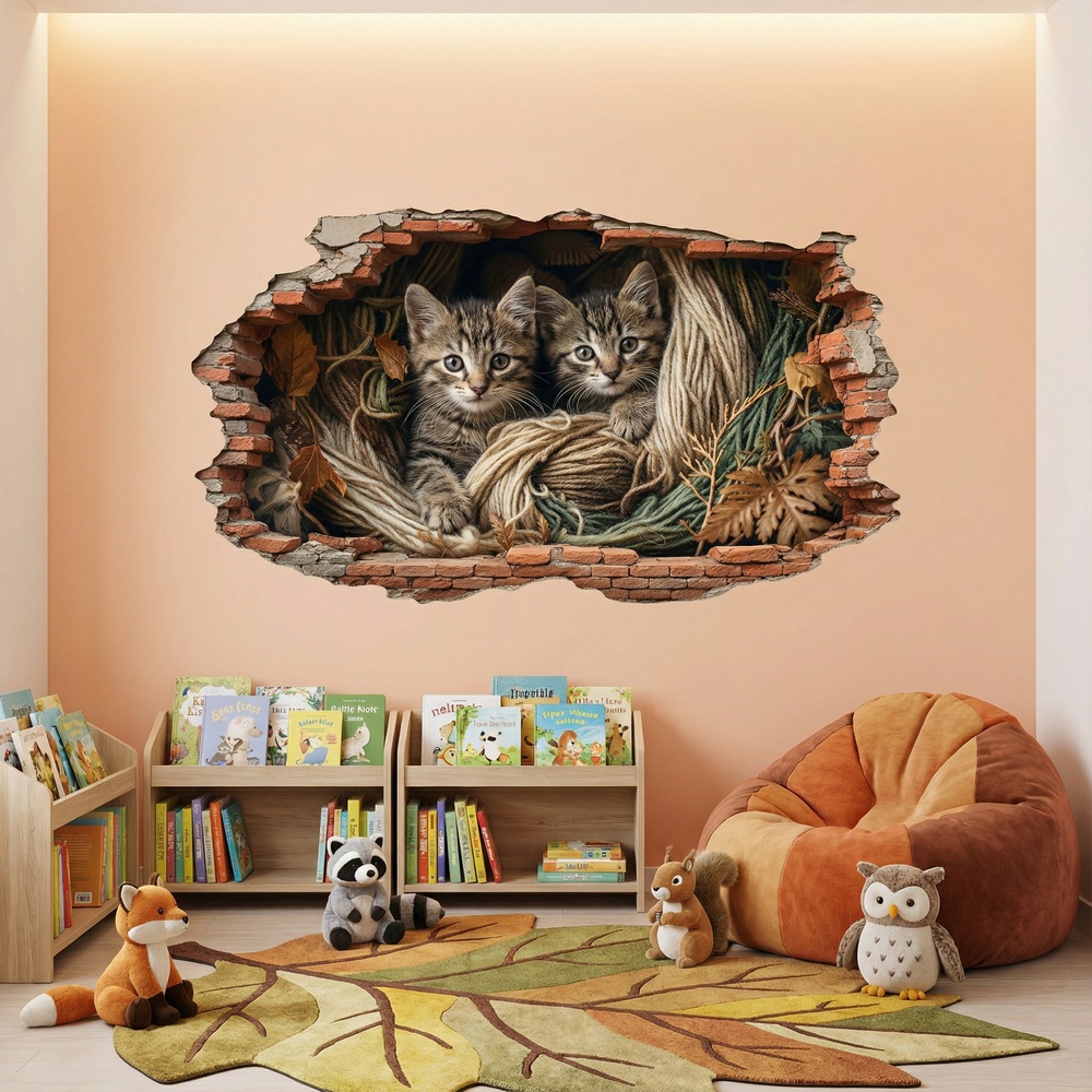 Wall Stickers: Wall Hole Kittens Ropes