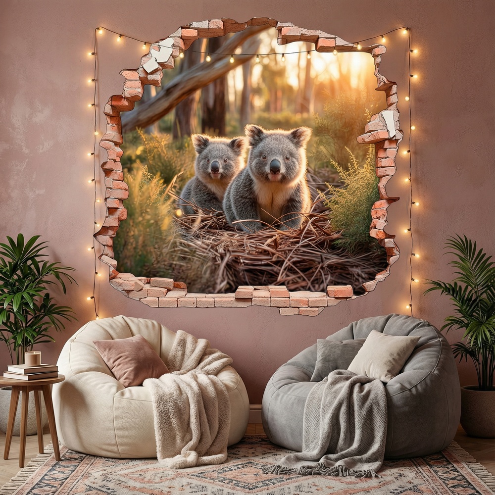 Wall Stickers: Wall Hole Koalas Forest