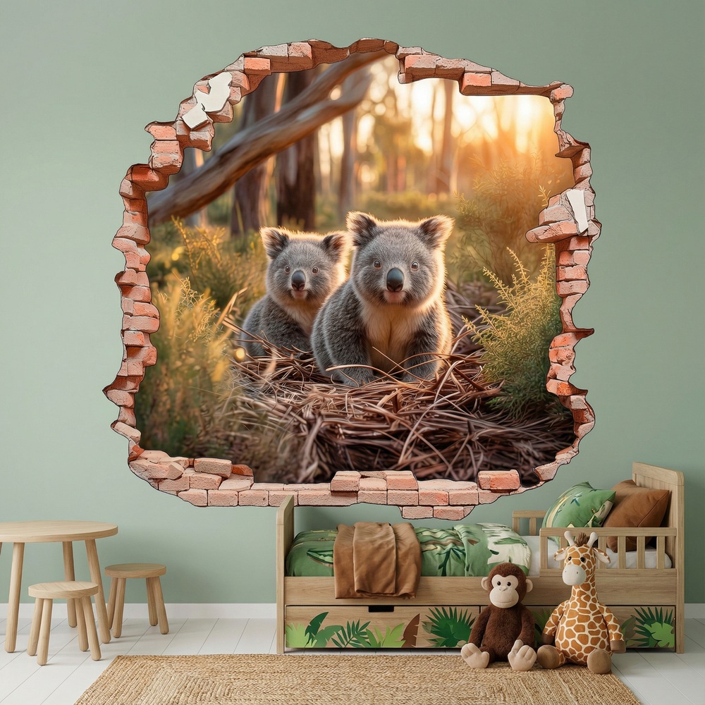 Wall Stickers: Wall Hole Koalas Forest