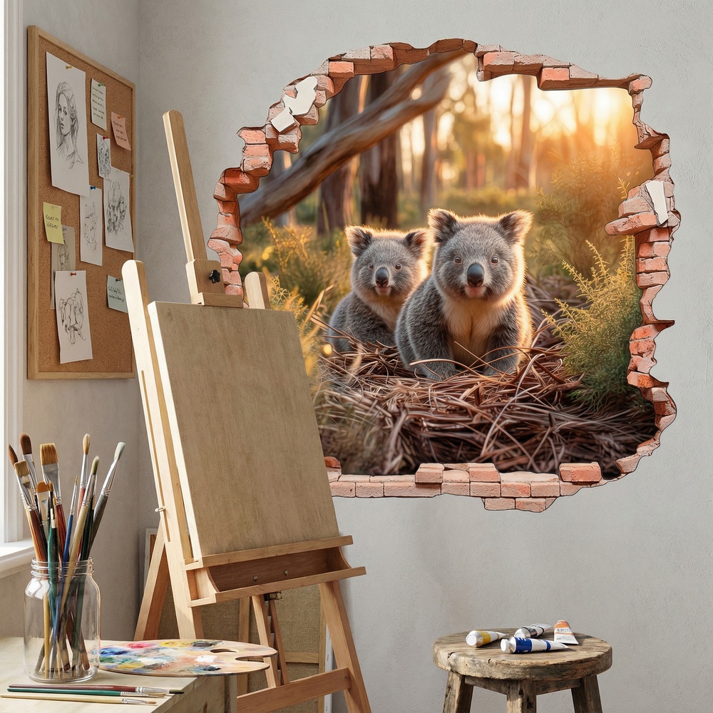Wall Stickers: Wall Hole Koalas Forest