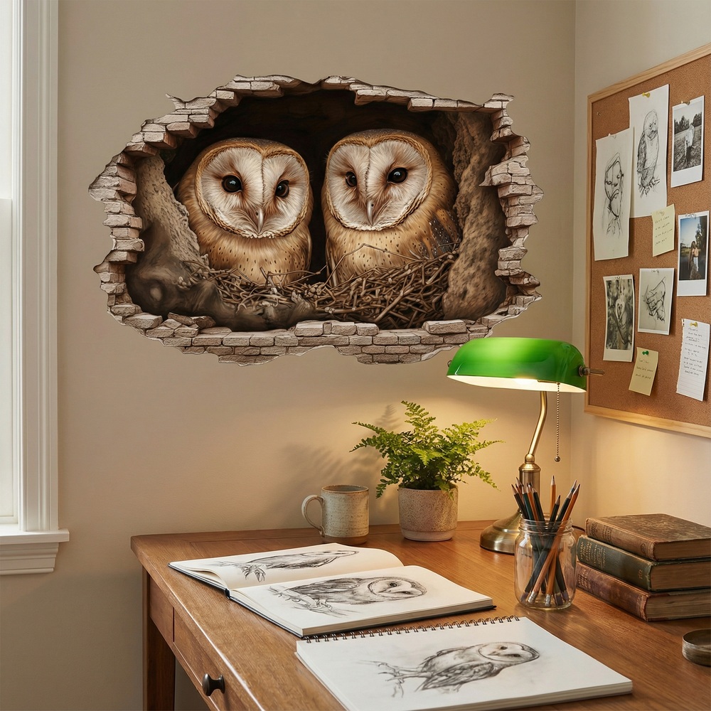Wall Stickers: Wall Hole Barn Owls Nest
