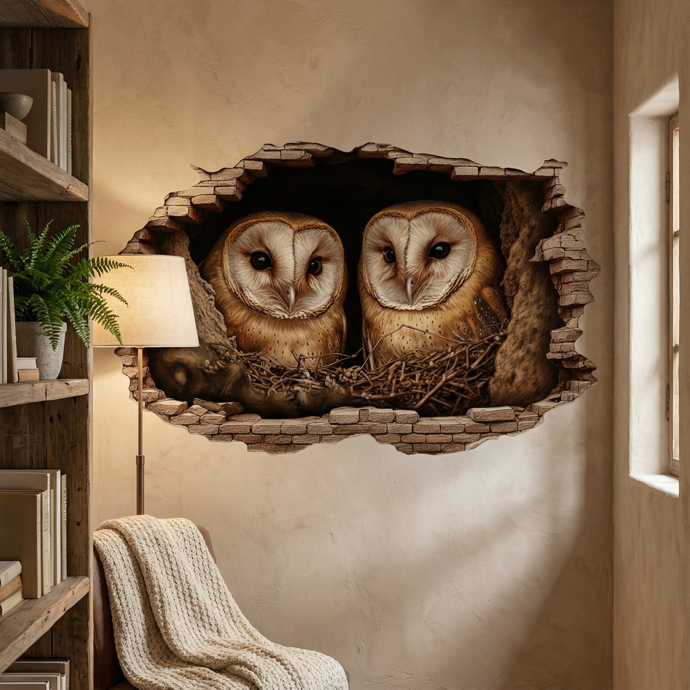 Wall Stickers: Wall Hole Barn Owls Nest