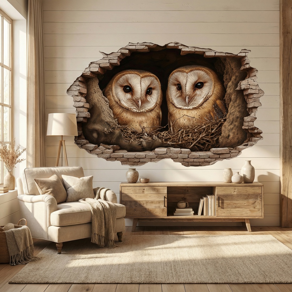 Wall Stickers: Wall Hole Barn Owls Nest