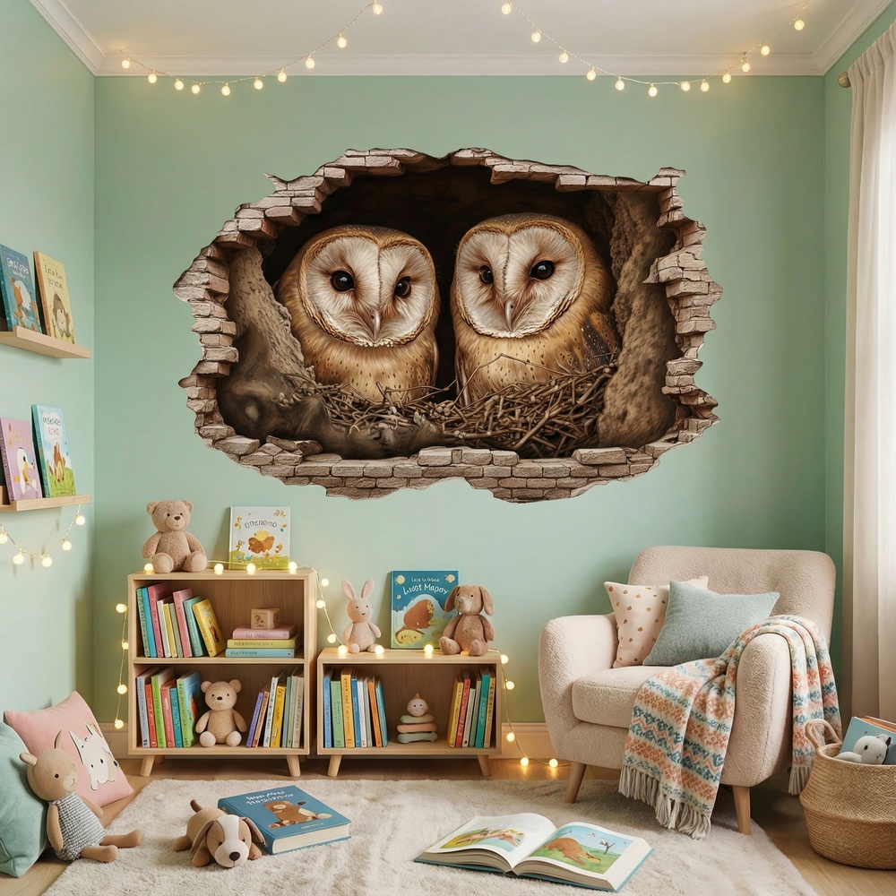 Wall Stickers: Wall Hole Barn Owls Nest