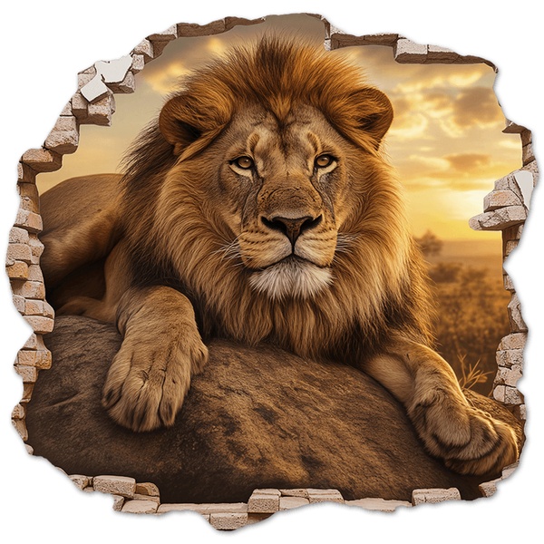 Wall Stickers: Wall Hole Lion Sunset
