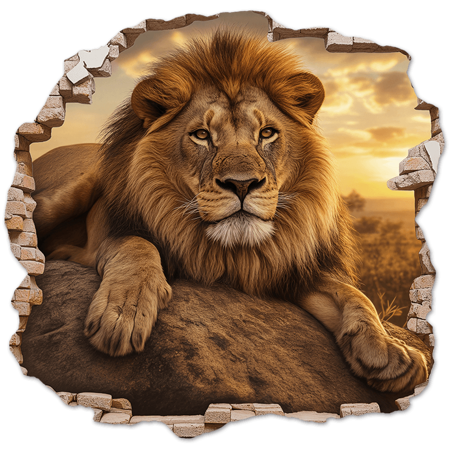 Wall Stickers: Wall Hole Lion Sunset