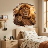 Wall Stickers: Wall Hole Lion Sunset 3