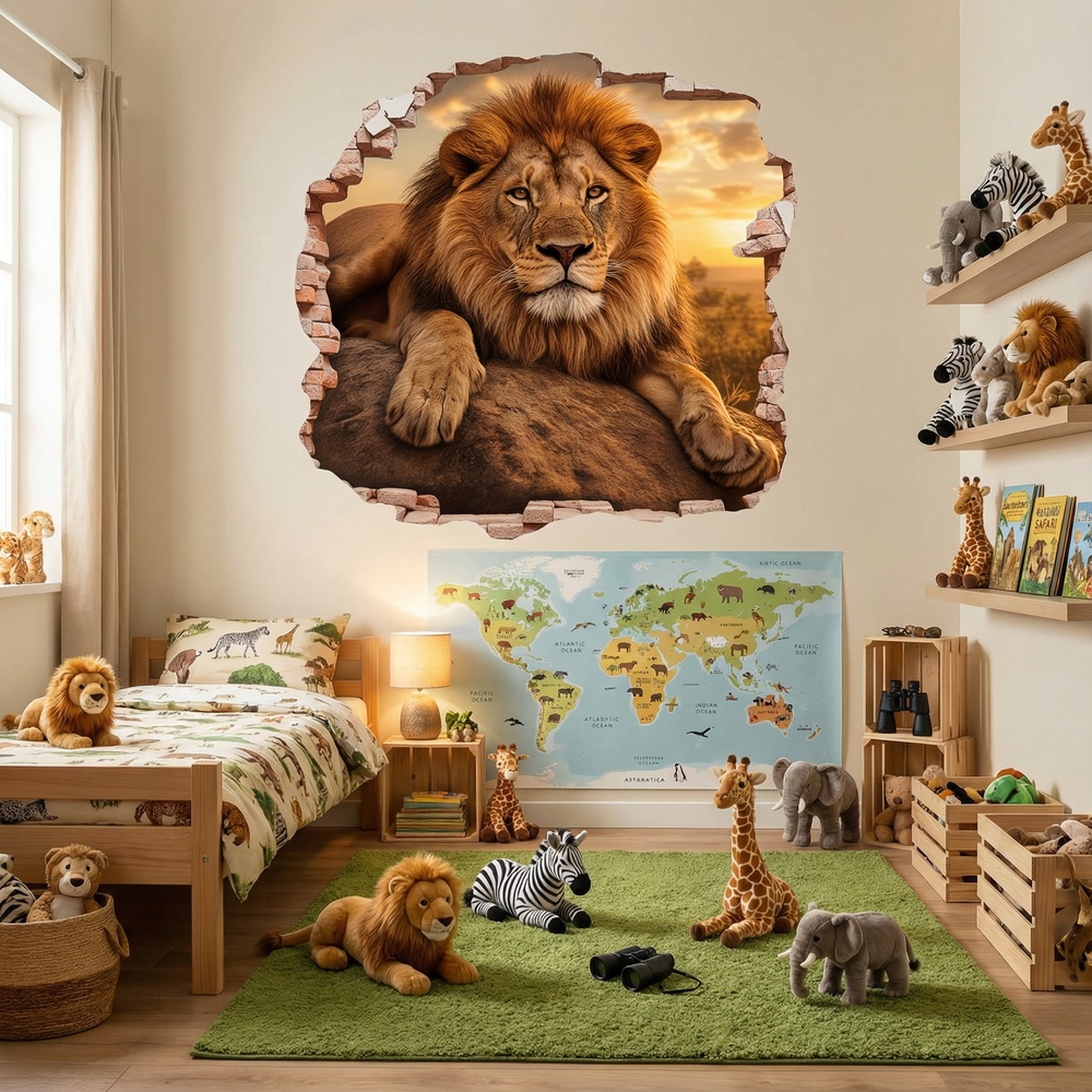Wall Stickers: Wall Hole Lion Sunset