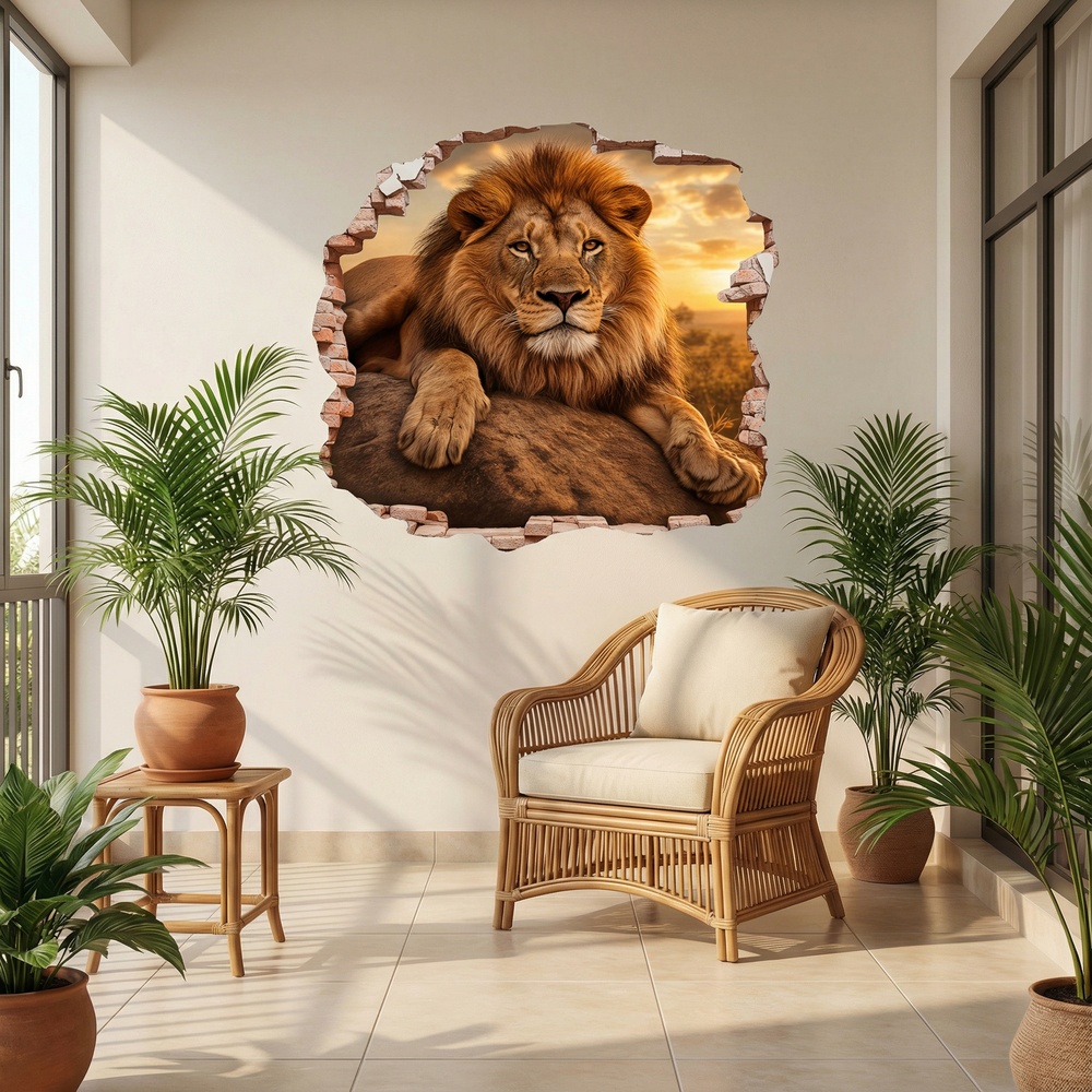 Wall Stickers: Wall Hole Lion Sunset