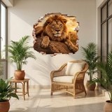 Wall Stickers: Wall Hole Lion Sunset 7