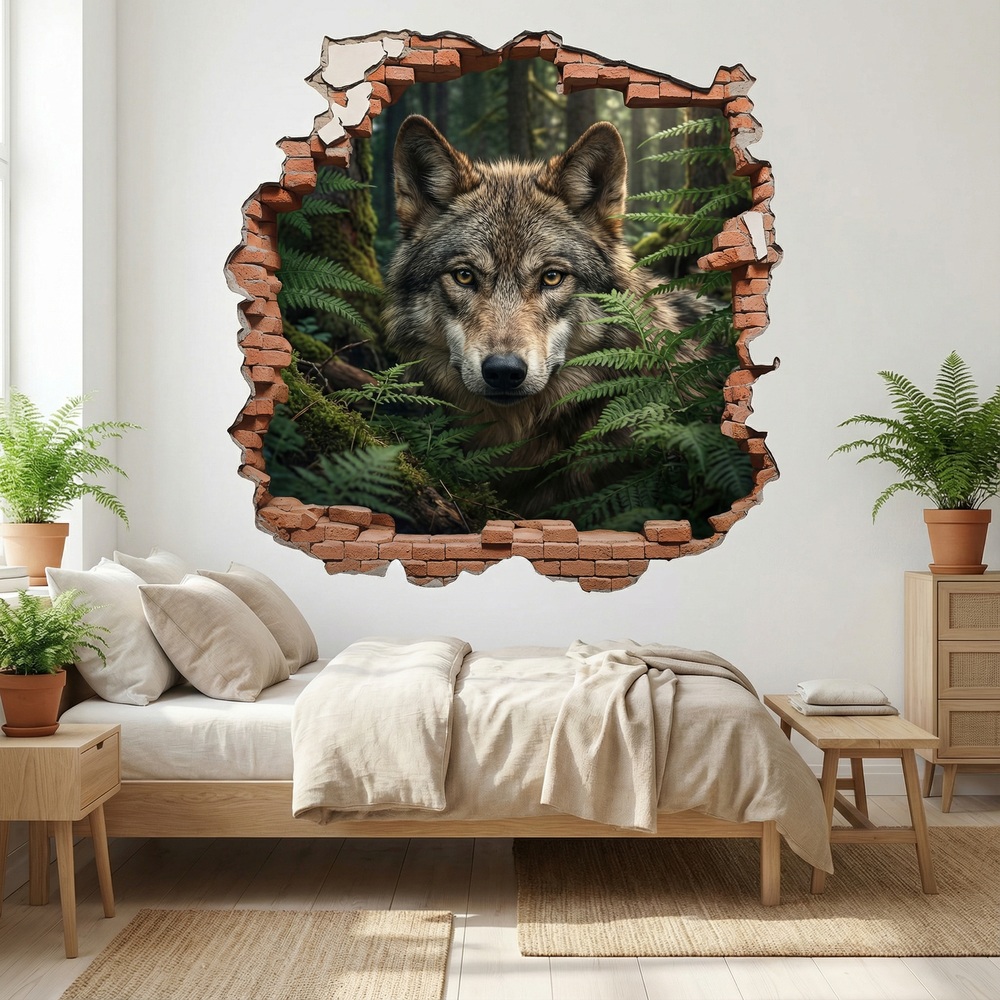 Wall Stickers: Wall Hole Wolf in the Forest