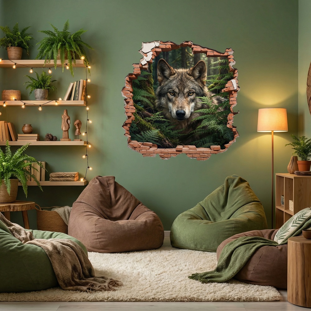 Wall Stickers: Wall Hole Wolf Forest
