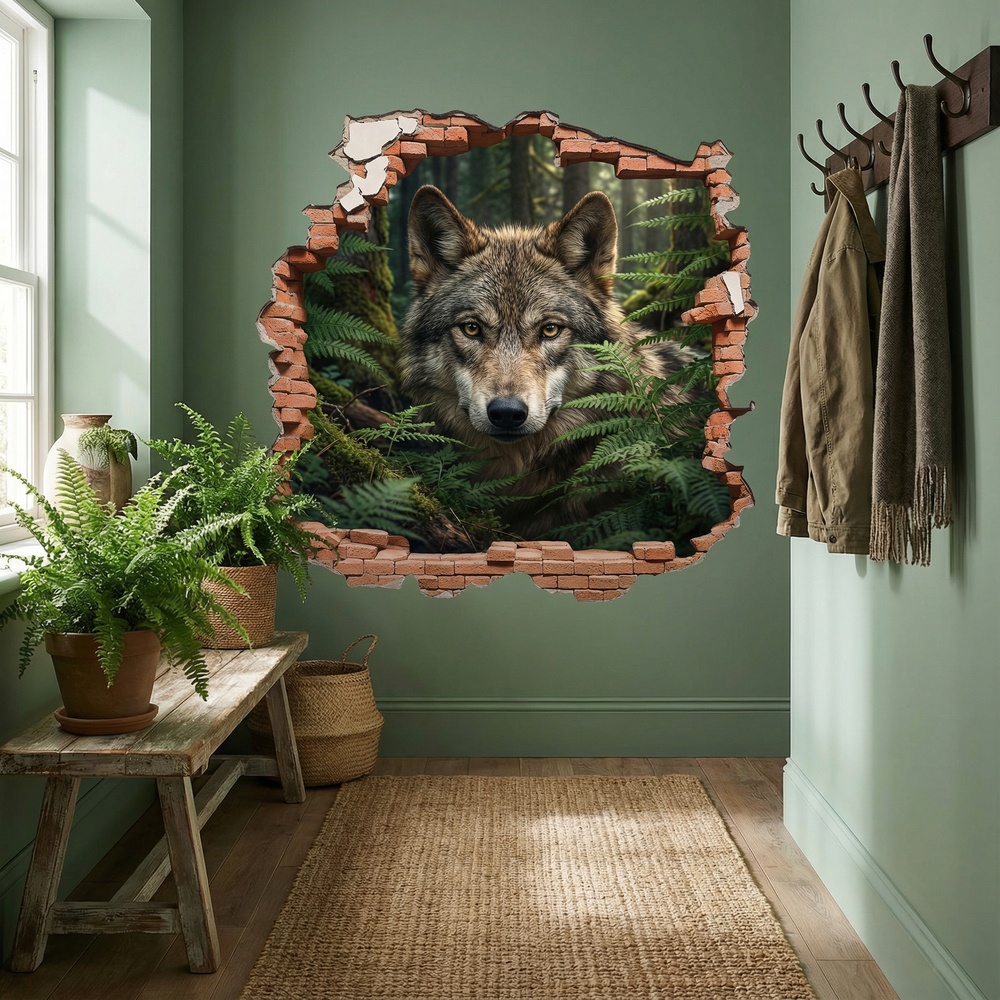 Wall Stickers: Wall Hole Wolf Forest