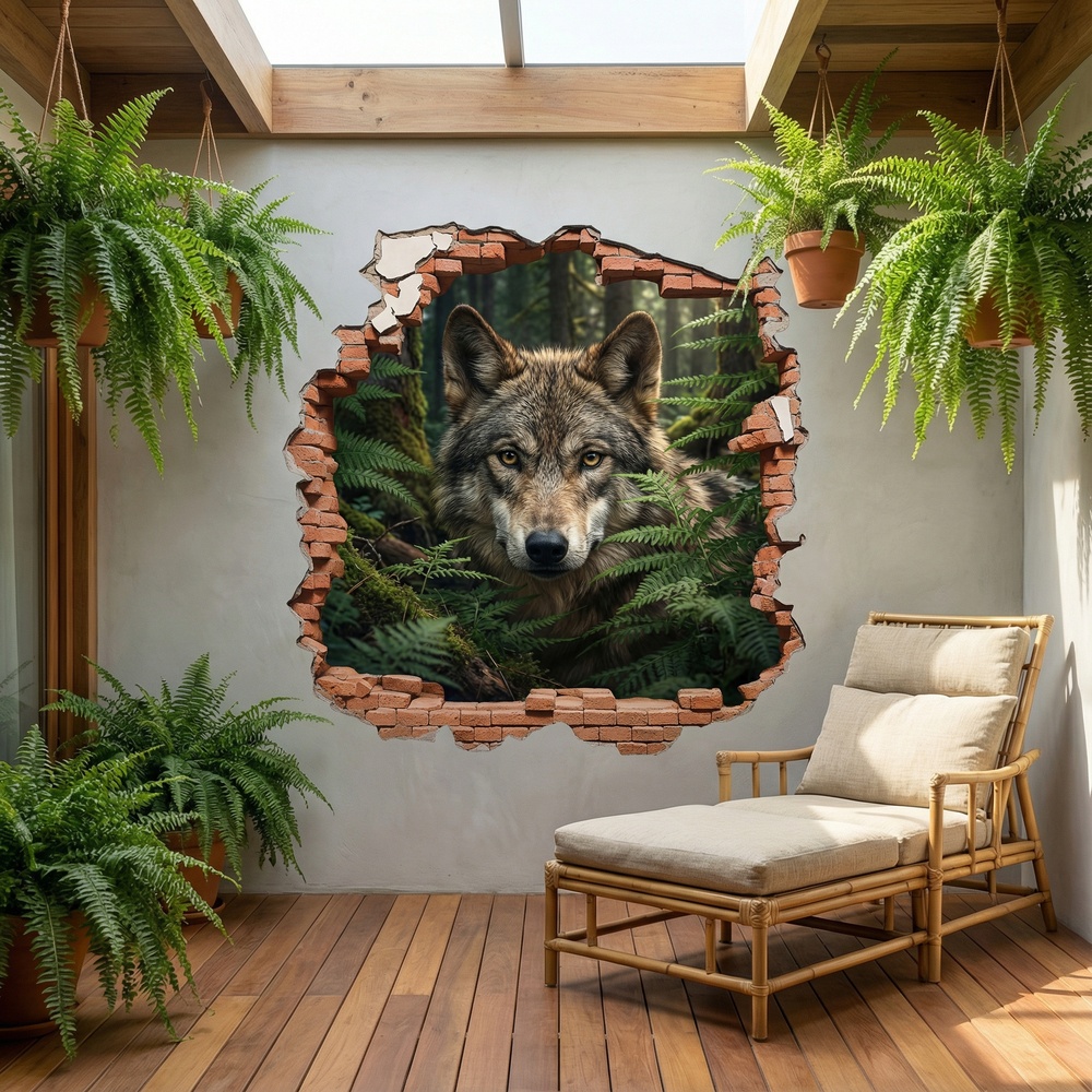 Wall Stickers: Wall Hole Wolf Forest