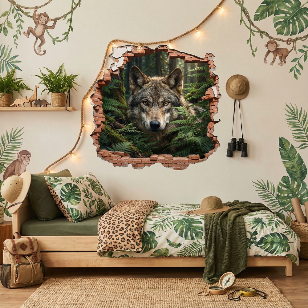 Wall Stickers: Wall Hole Wolf in the Forest