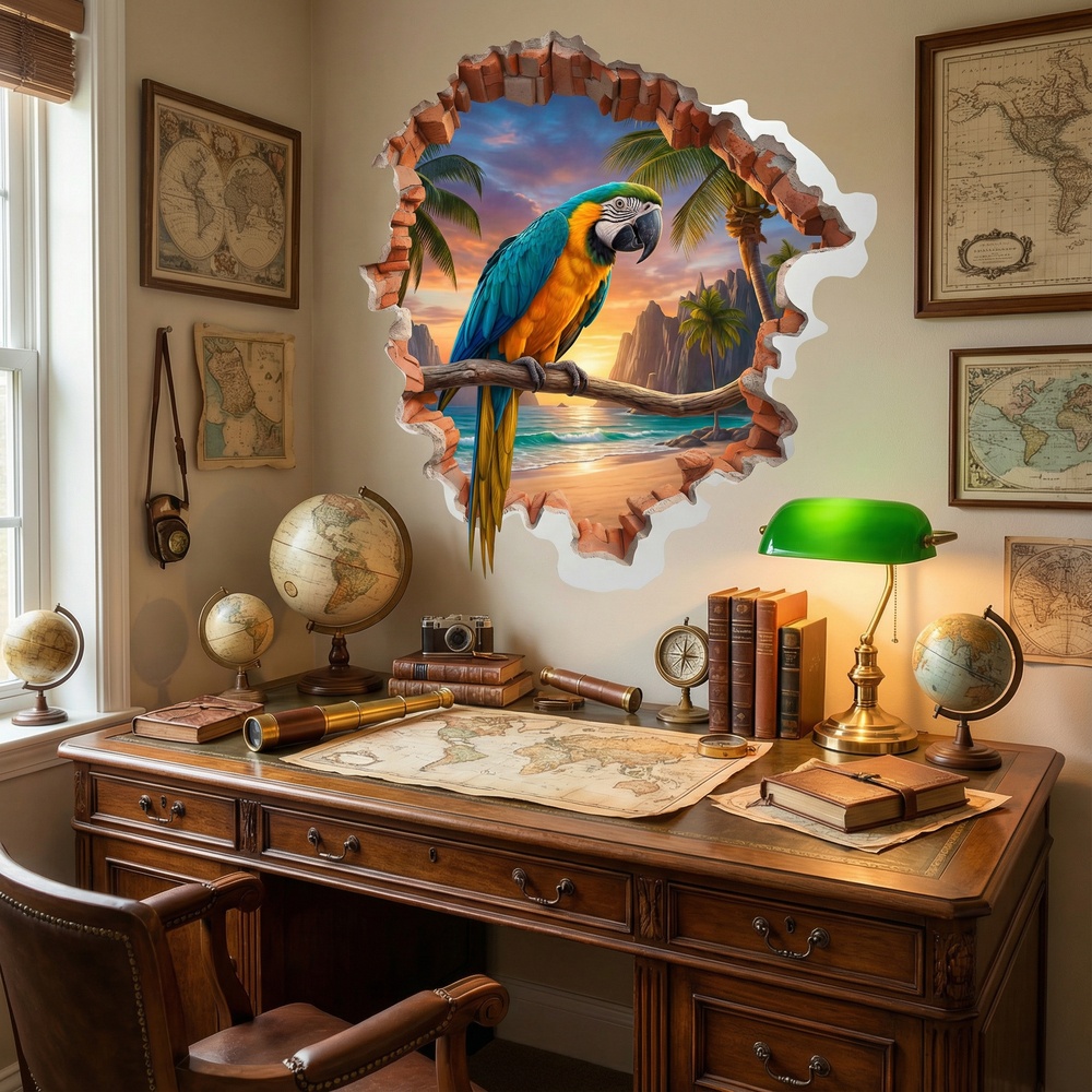 Wall Stickers: Wall Hole Tropical Macaw