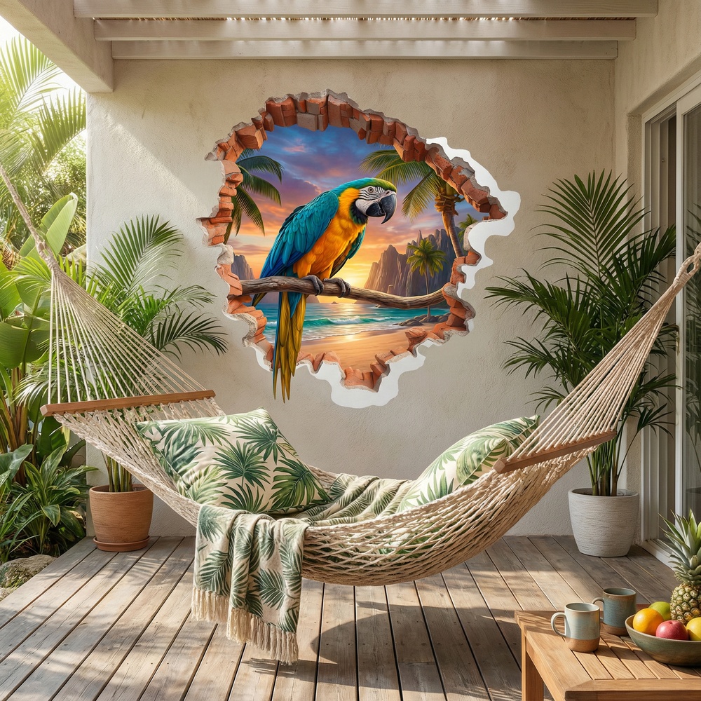Wall Stickers: Wall Hole Tropical Macaw