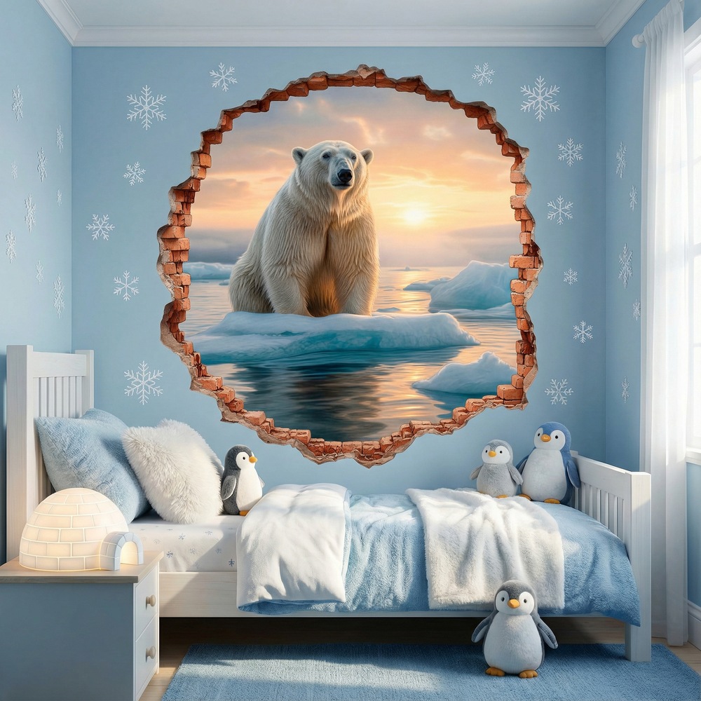 Wall Stickers: Wall Hole Polar Bear