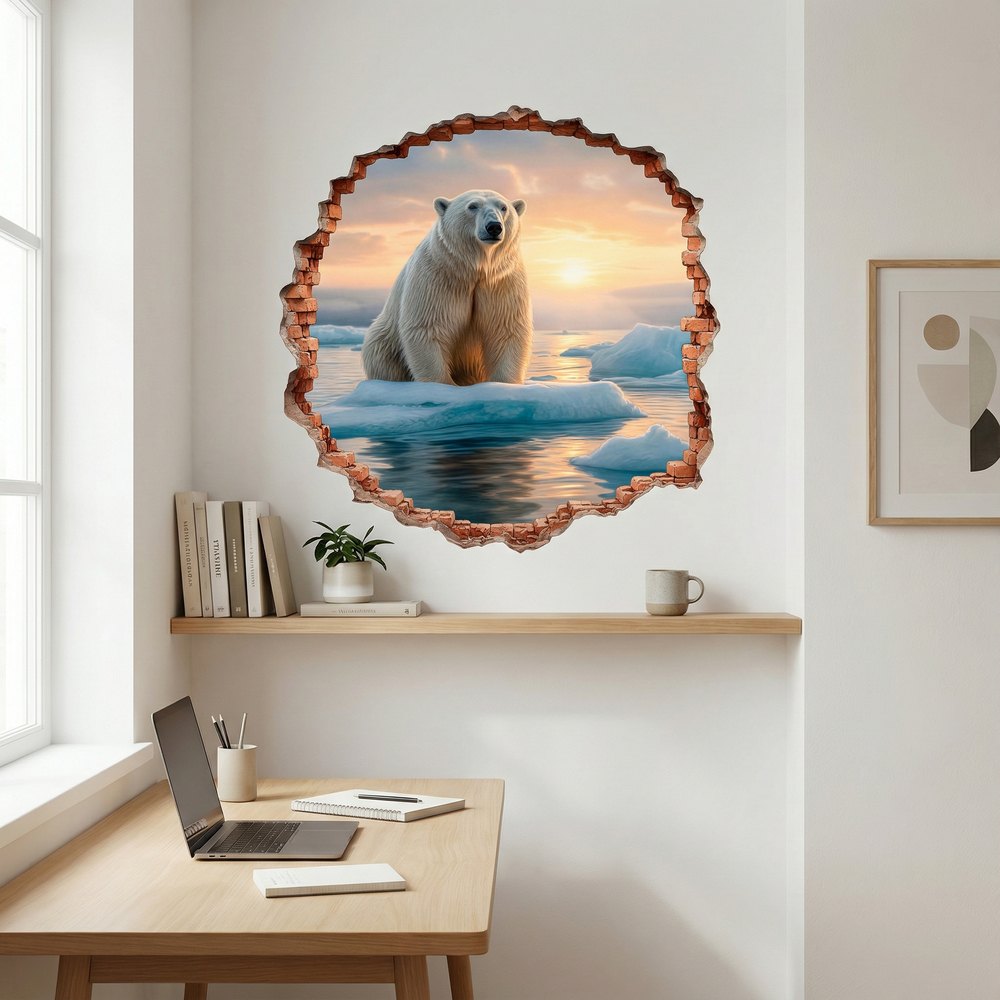 Wall Stickers: Wall Hole Polar Bear