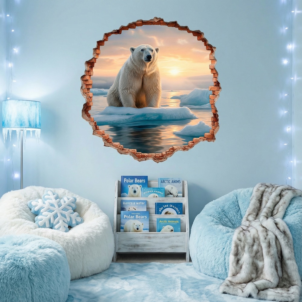 Wall Stickers: Wall Hole Polar Bear