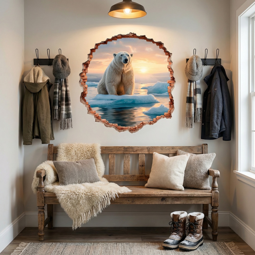 Wall Stickers: Wall Hole Polar Bear