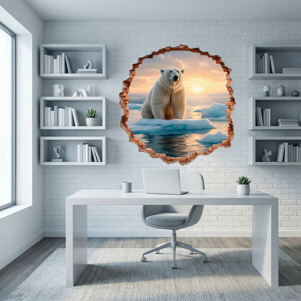 Wall Stickers: Wall Hole Polar Bear